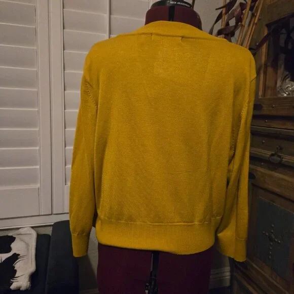 MAK XL Cropped Cardigan 3/4 Sleeve Soft Lightweight Stretchy Mustard 💛 90s- Y2K - Picture 9 of 15